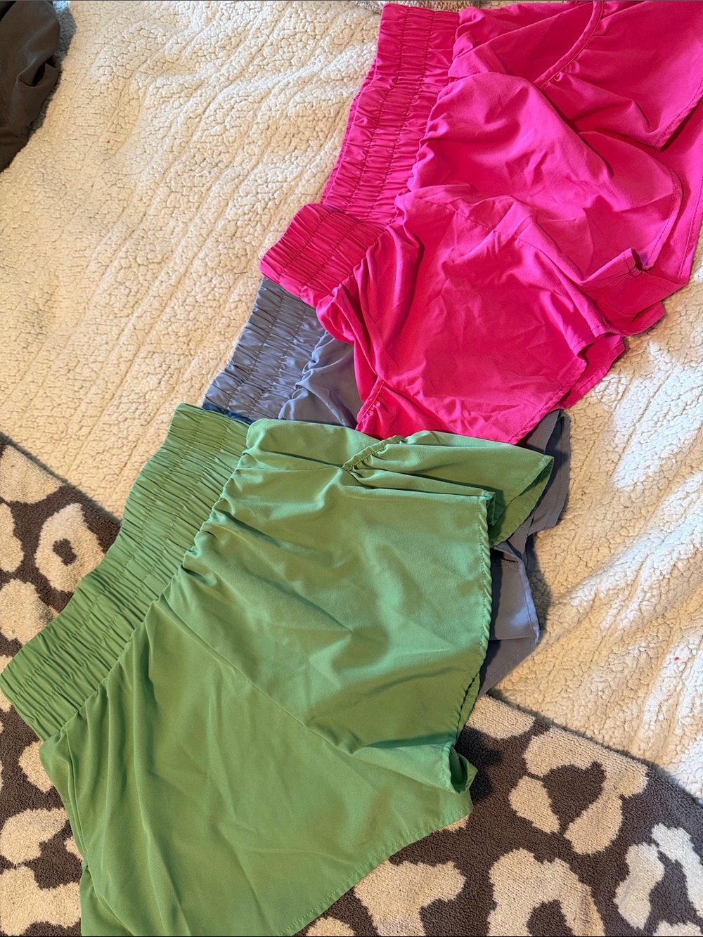 Women’s Elastic-Waist athletic Shorts - Green, Pink, blue gray